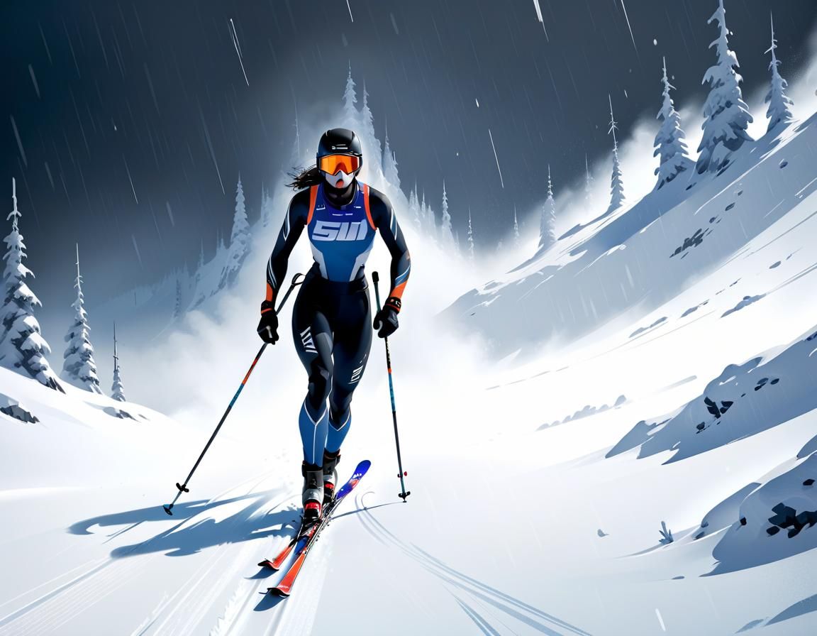 Lonely Biathlete in Blizzard: Eerie Horror Illustration