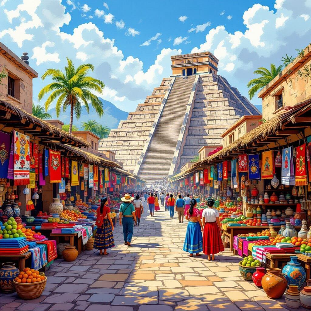 Vibrant Prehispanic Market in Tenochtitlan
