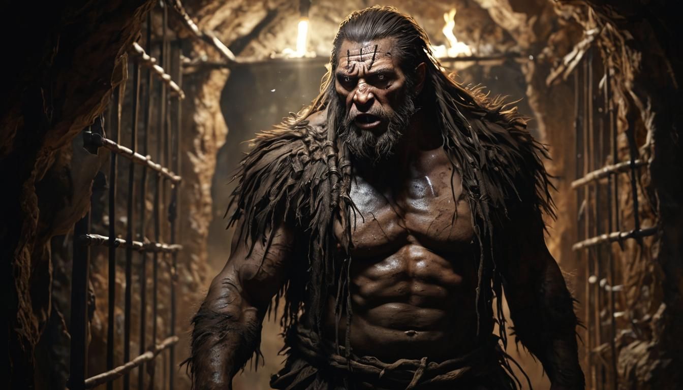 Neanderthal Cave Dweller with Torch