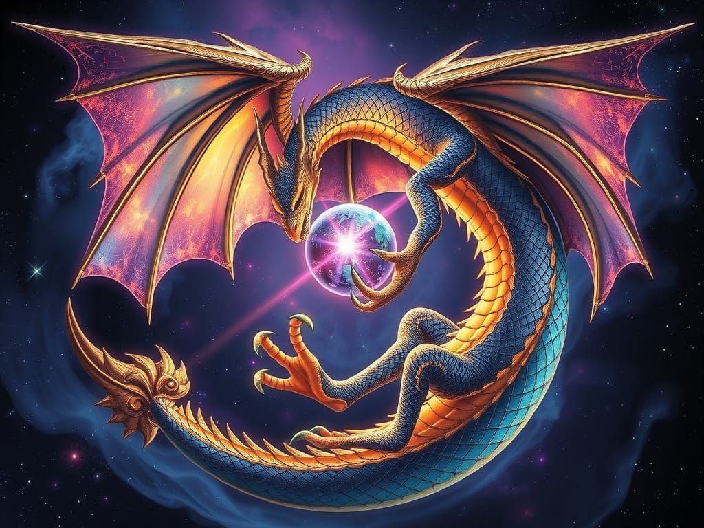 Mythic Dragon of Iridescent Stardust and Cosmic Grandeur