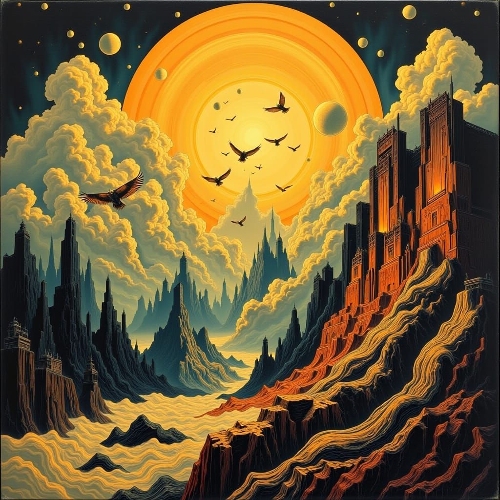 Ethereal Amber Skyscape with Majestic Clouds