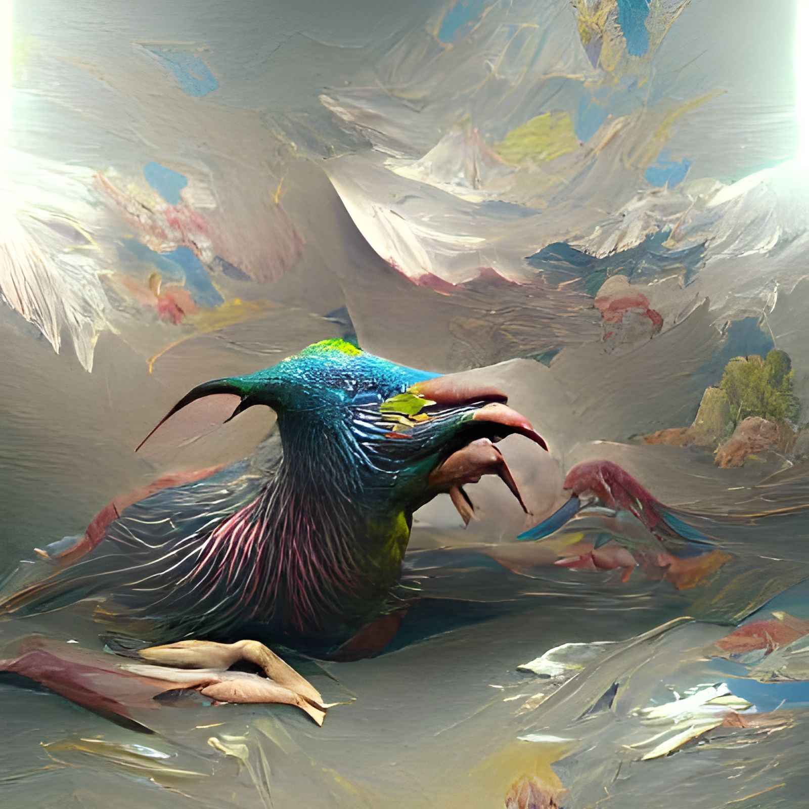 Photorealistic Bird Monster in Psychedelic Style