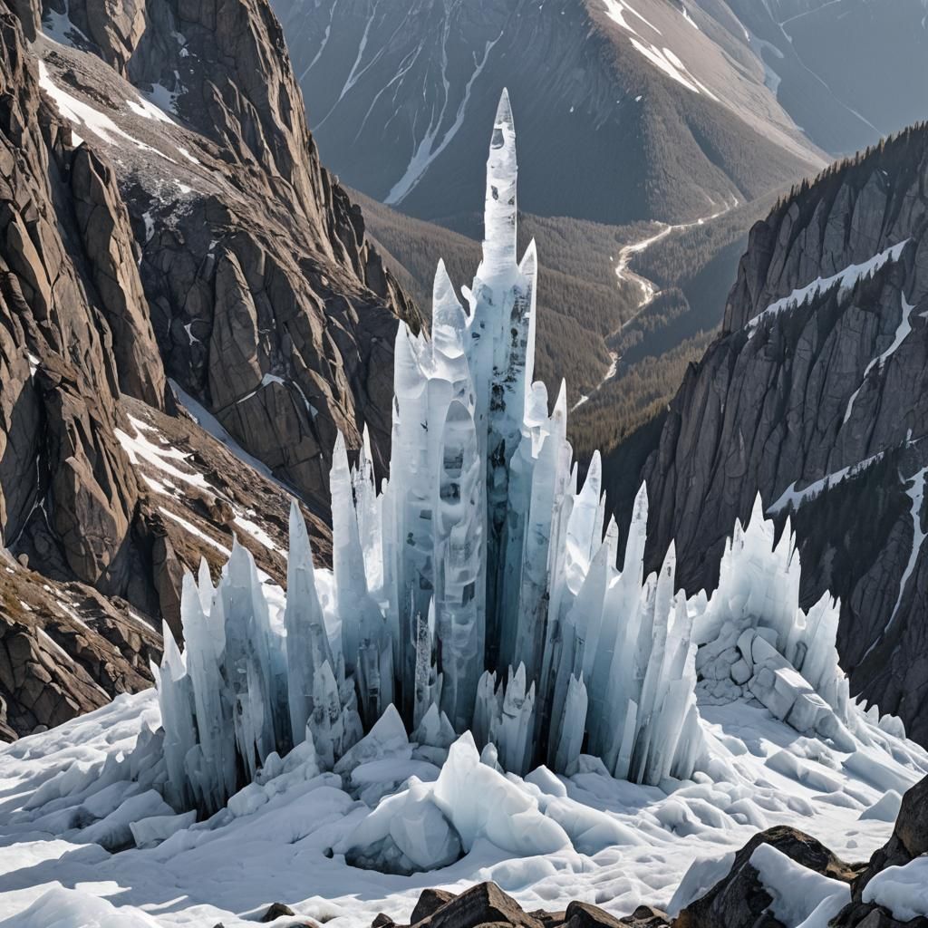Icy Monument on Mountain Peak with Hole