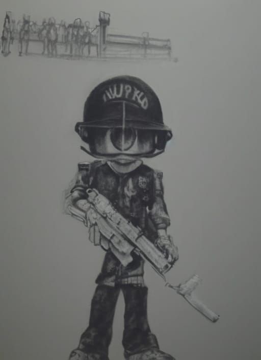 Detailed Charcoal Drawing of Uzi Doorman