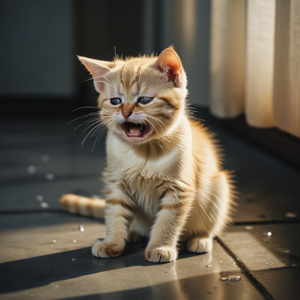 Crying Blonde Kitten Close-up