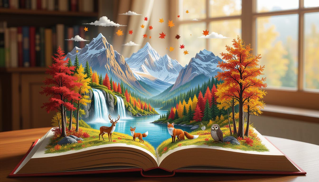 Pop-Up Book Reveals Miniature Autumn Landscape with Waterfal...