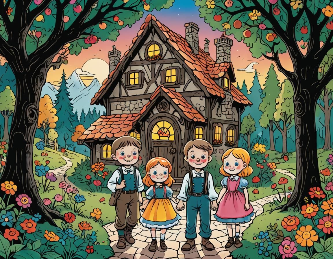Colourful Hansel and Gretel Storybook Illustration