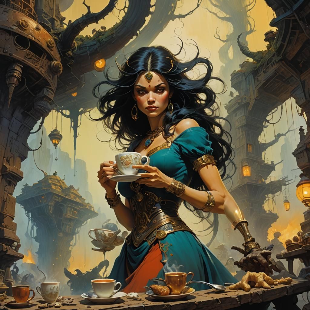 Fantasy Art: Woman Having Coffee