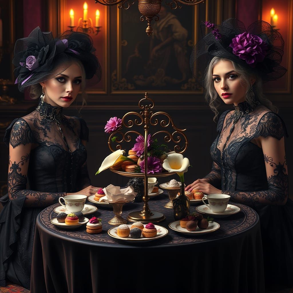 Gothic Women's High Tea: Dark Fantasy Concept Art