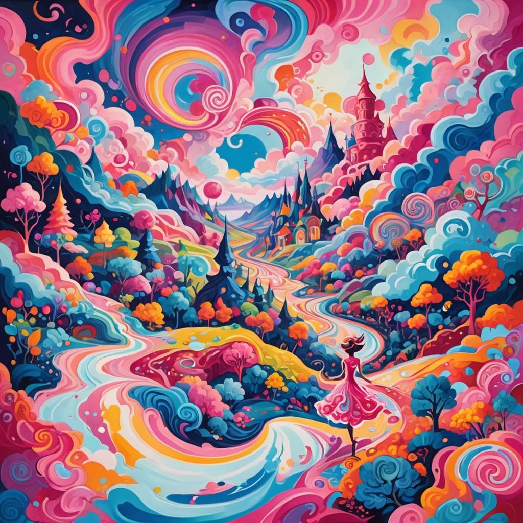 Surreal Candyland: A Vibrant Gouache Fantasy