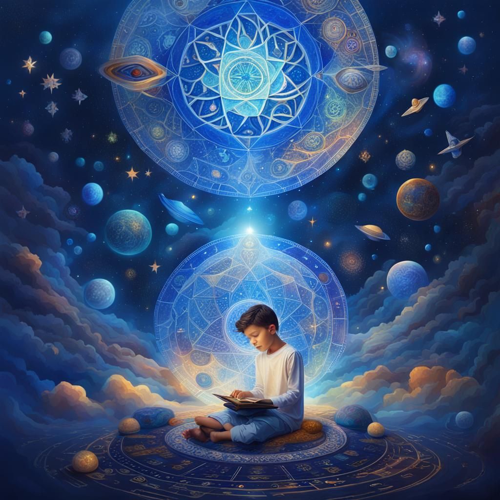 Crying Boy Portrait in Cosmic Surrealism