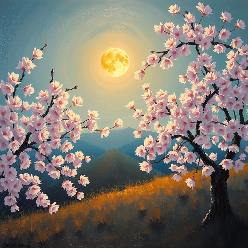 Cherry Blossom Shadows in Neo-Impressionist Style