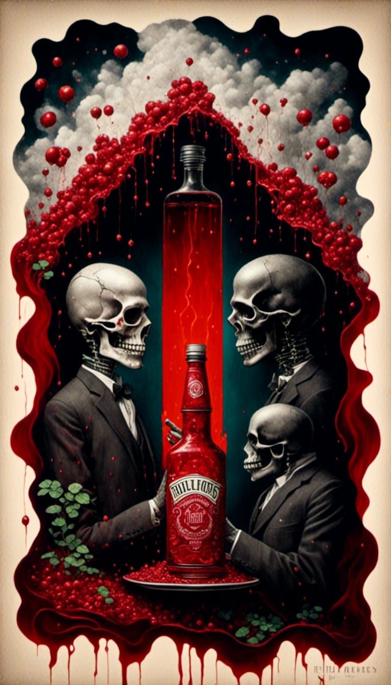 Surreal Crimson and Clover in Magritte Style