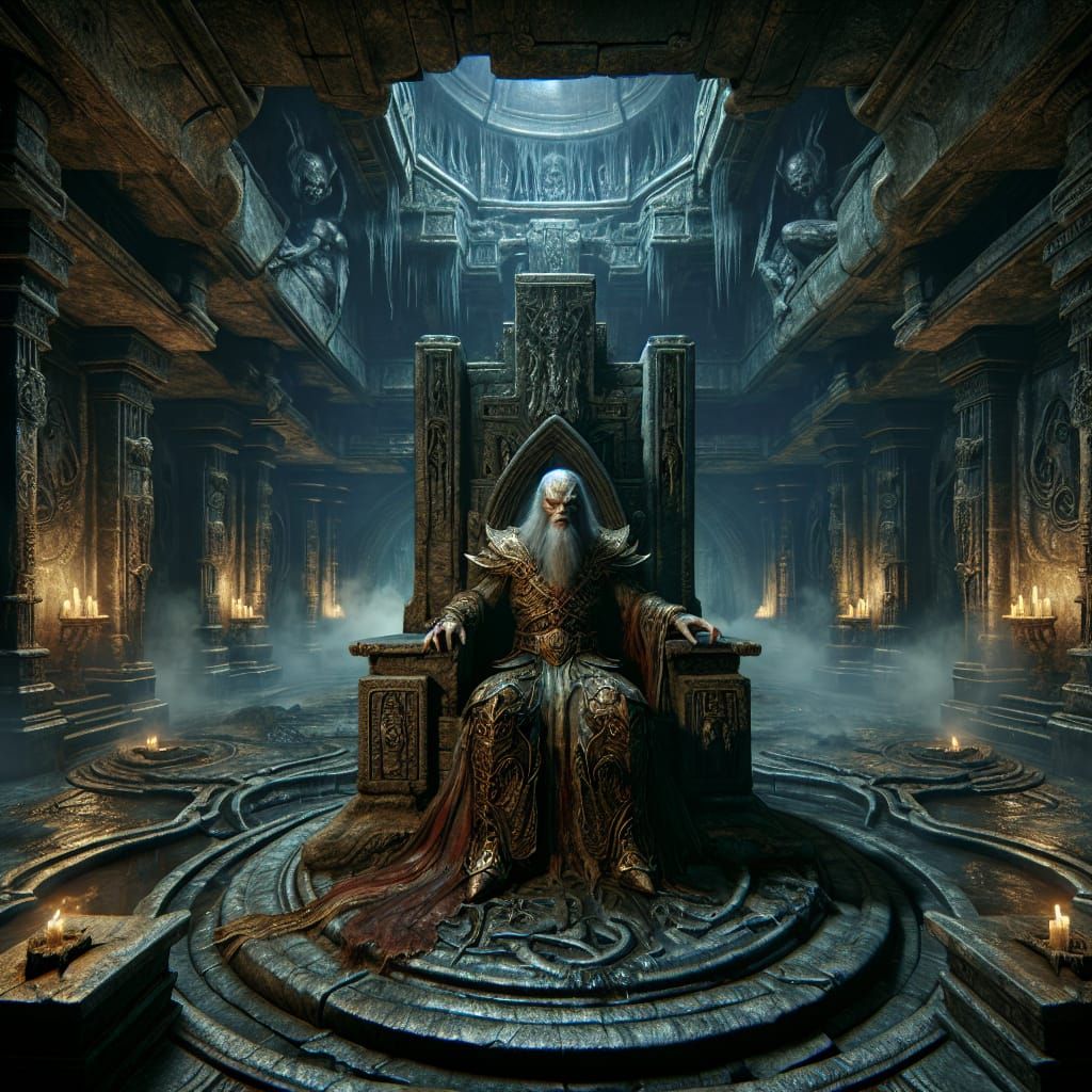 Menacing Vampire on Throne in Underground Dungeon