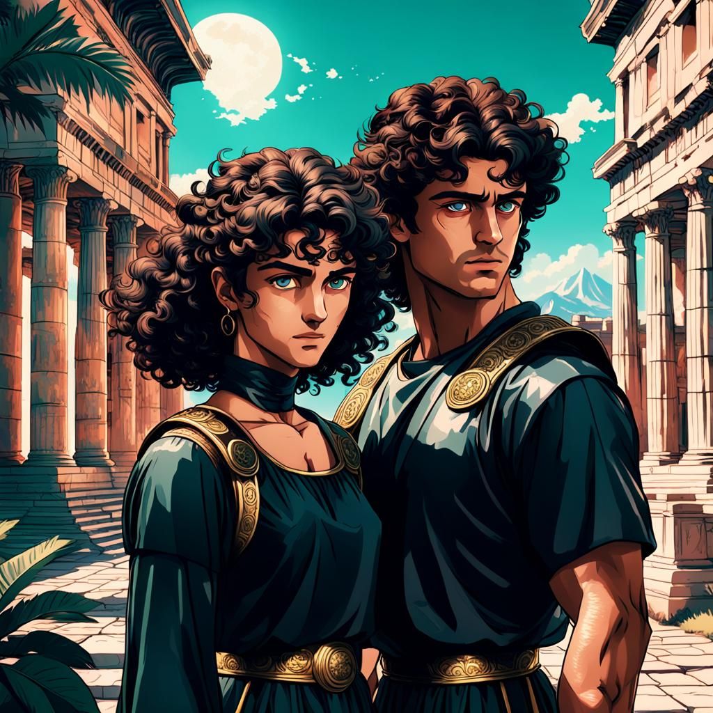 Vaporwave Anime: Roman Couple in Pompeii