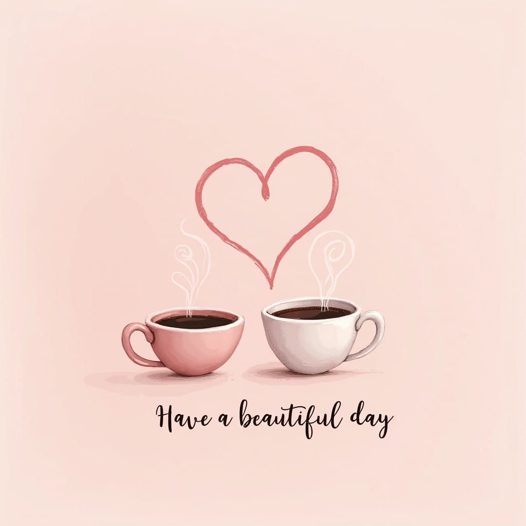 Minimalist Pink Hearts with Steaming Coffee