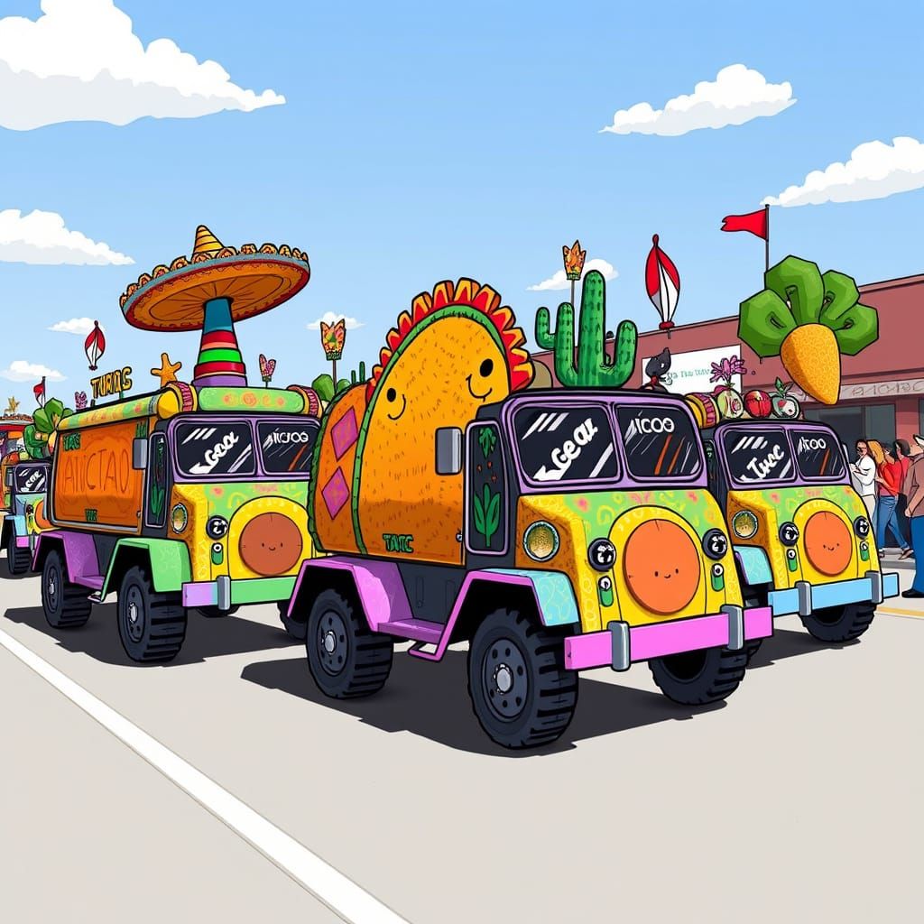 Taco Tank Parade: Whimsical Illustration