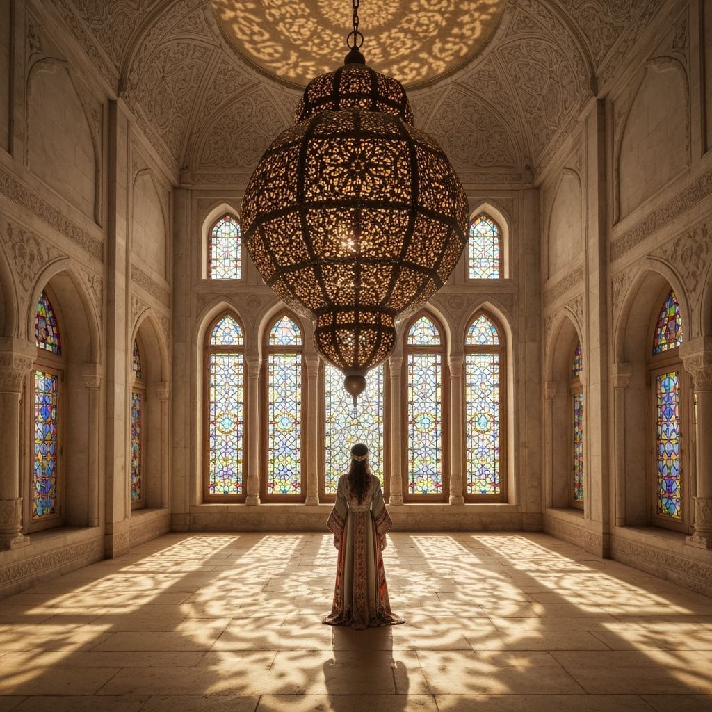 Ornate Lantern Shadows in Marble Palace