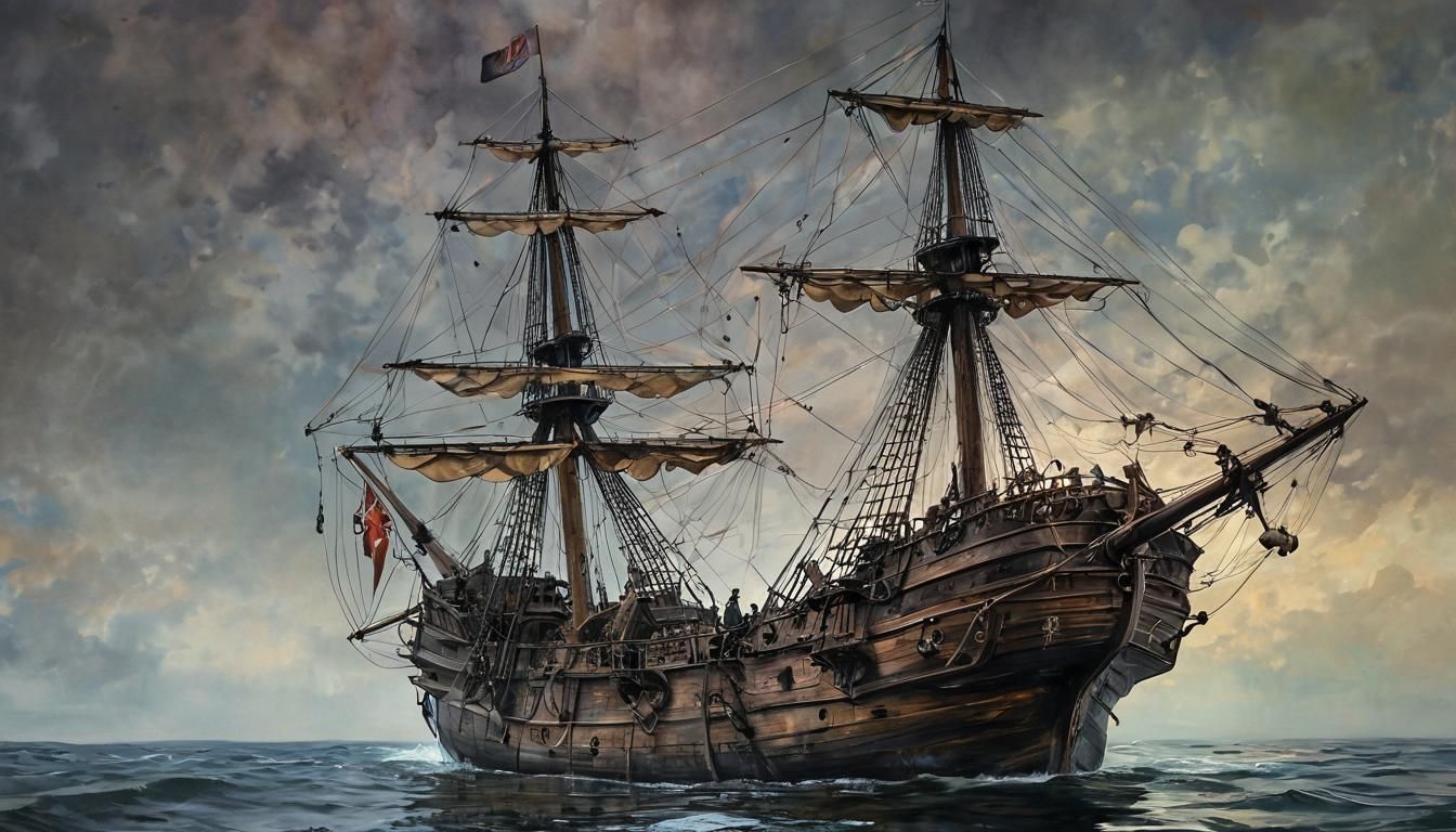 Galleon vs. Squid in Alcohol Ink Style