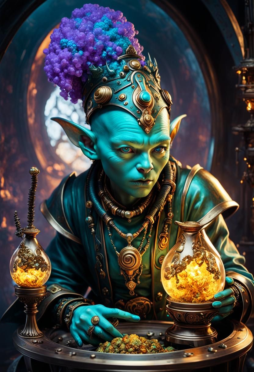 Goblin Alchemist with Molten Metal, Art Nouveau Style