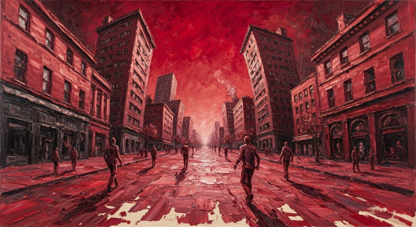 Expressionist Cityscape in Dominant Red Tones