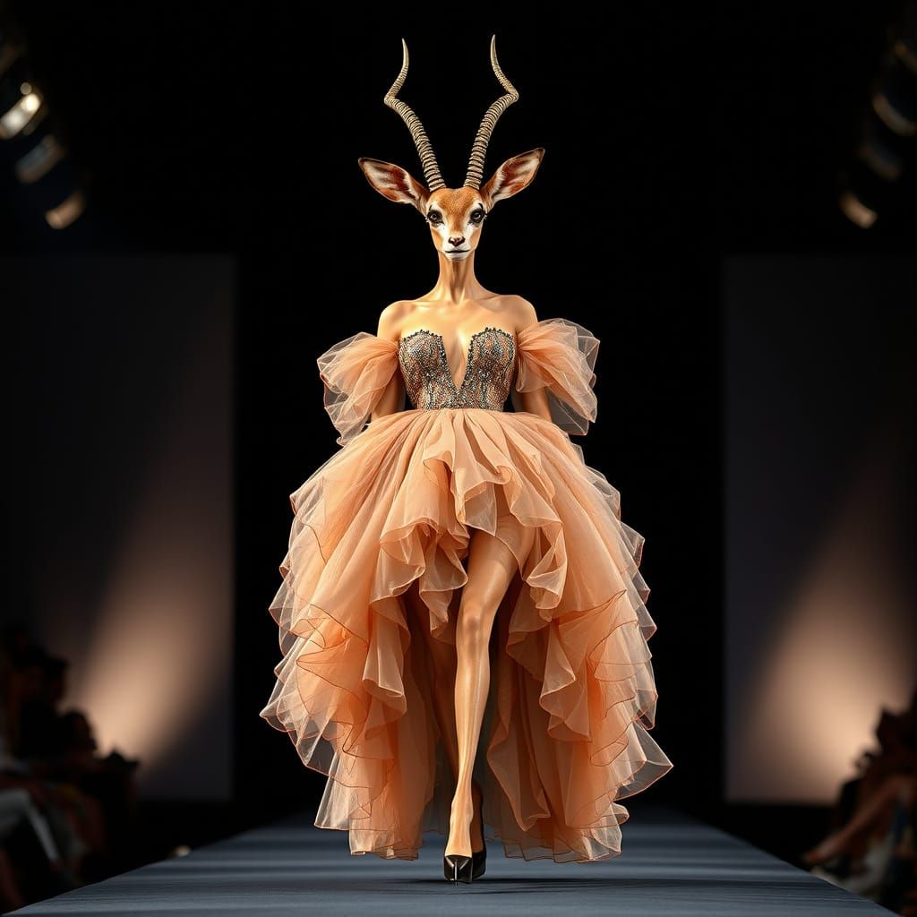 Gazelle Model in Haute Couture Gown on Runway