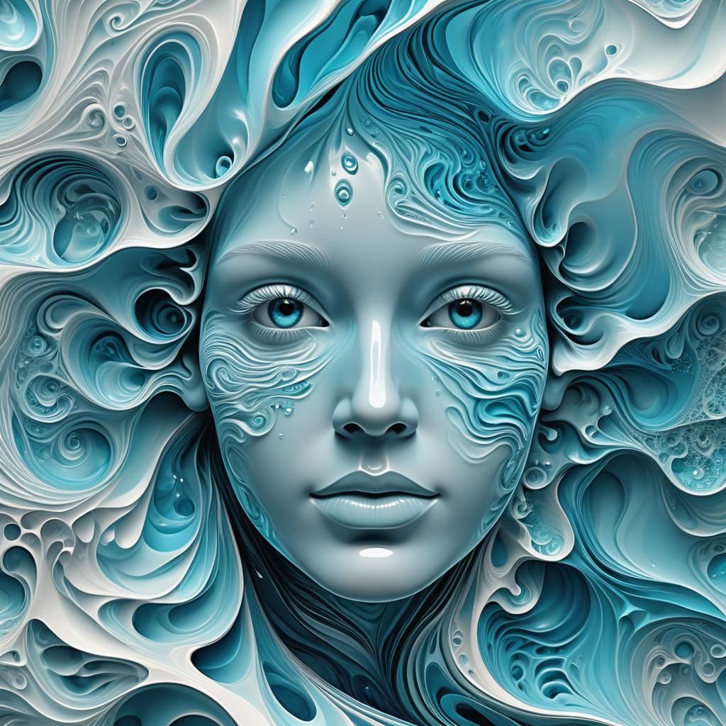 Water Face Abstract Fractal in Aqua Blue