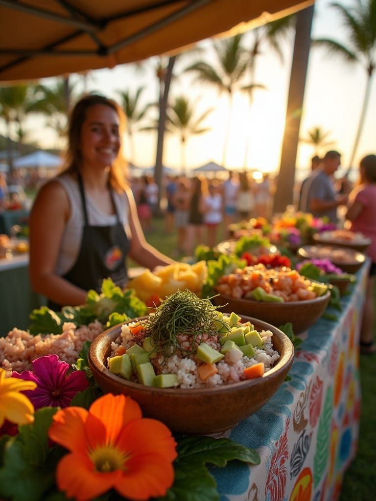 Vibrant Hawaiian Outdoor Market at Sunset