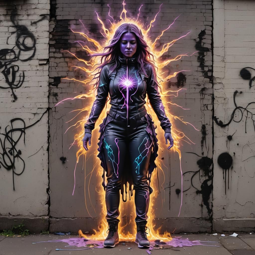 Girl in Kirlian Aura: Graffiti Splash Art