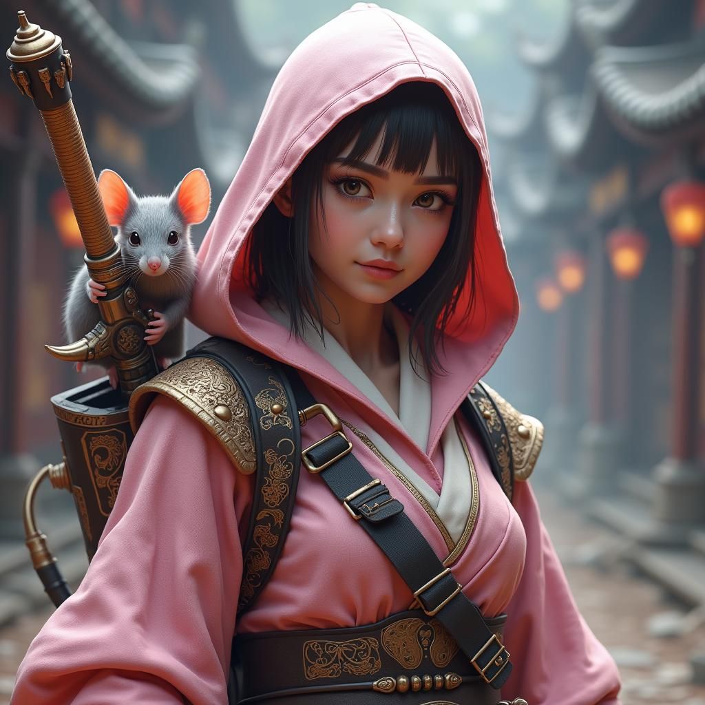 Female Martial Arts Expert with Pet Mouse