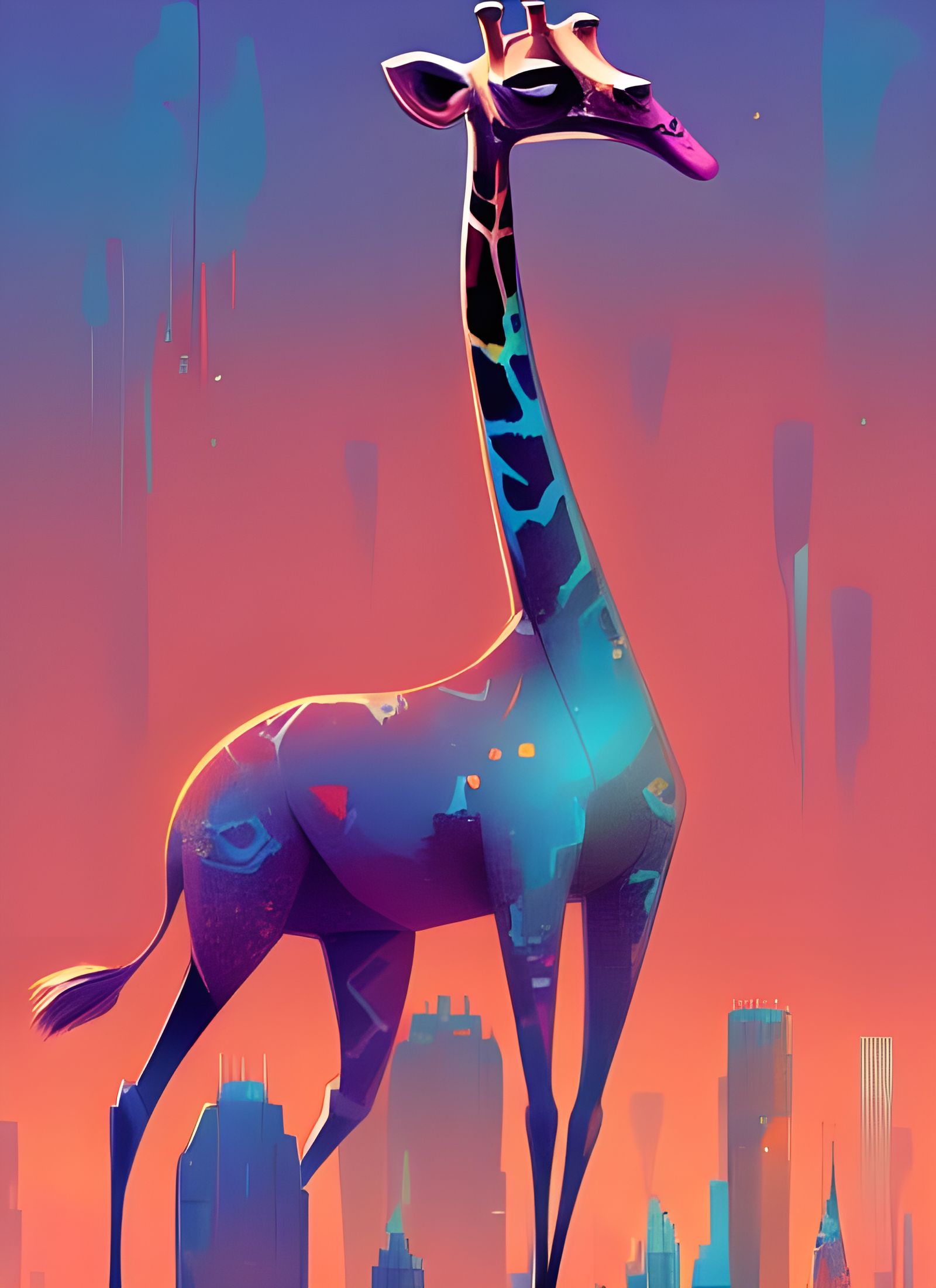 Giraffe Accountant in Cityscape, Composite Art