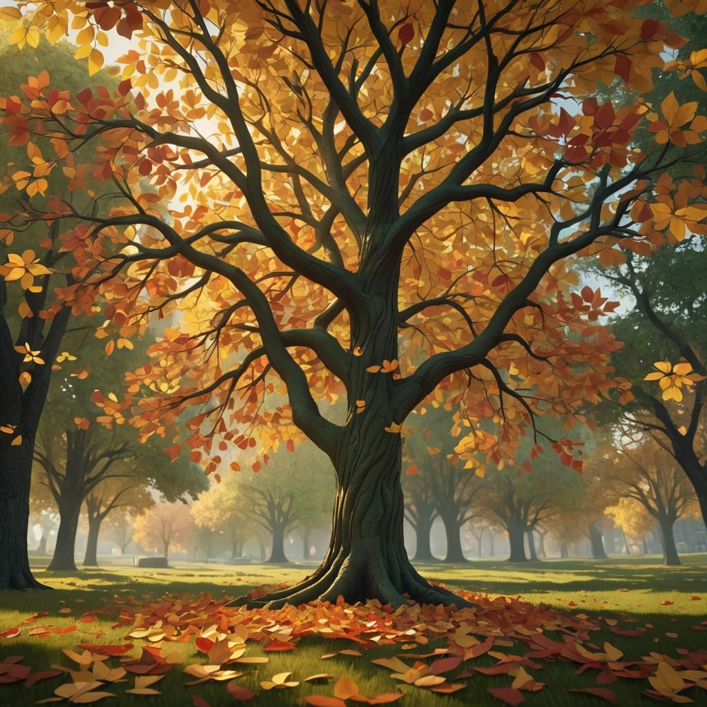 Vibrant Paper Autumn Tree in Soft Light