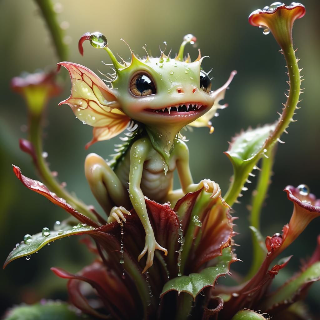 Fairy on Carnivorous Plant: Hyper-Realistic Digital Art