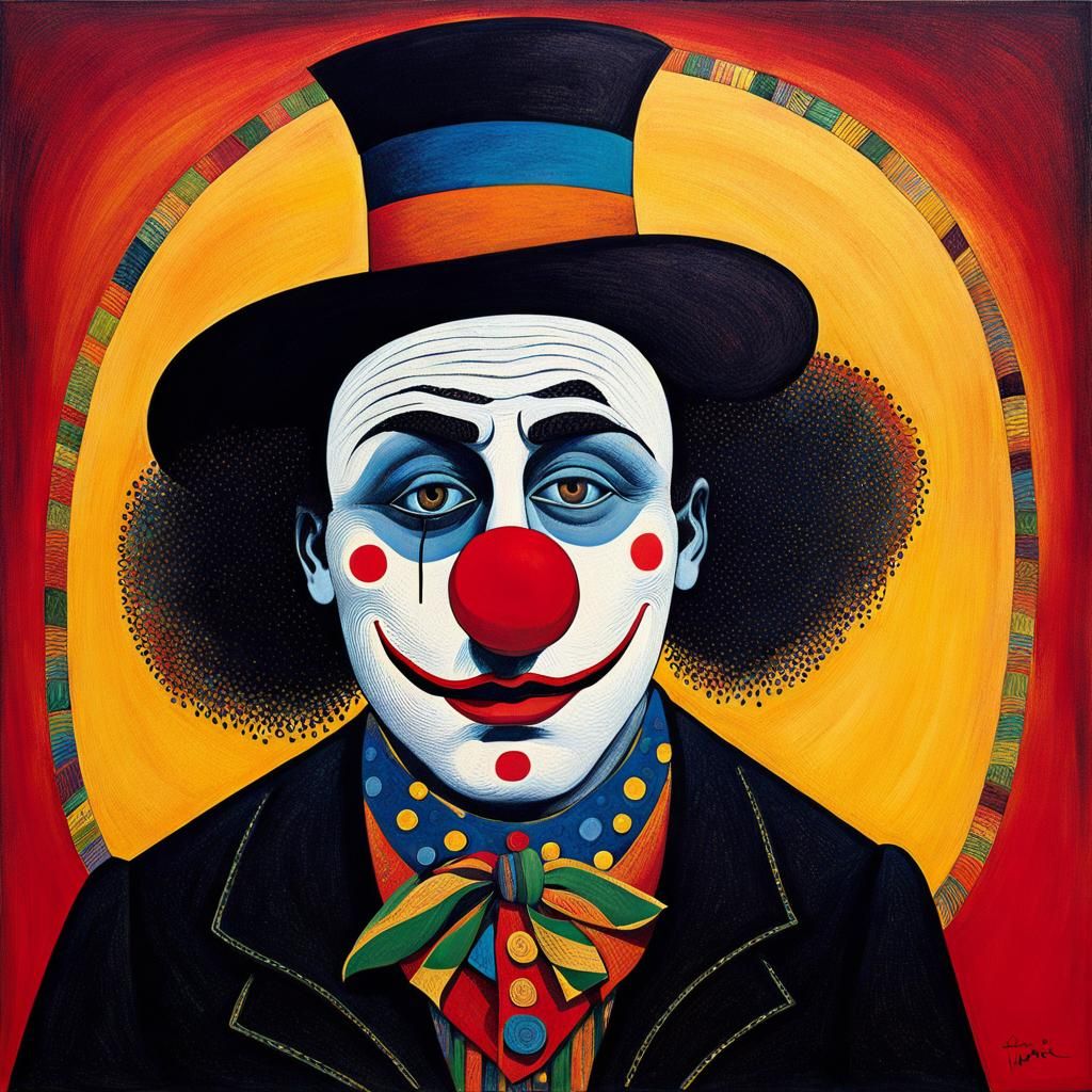 Sad Clown: Cubist Painting in Colorful Abstract Style