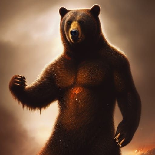 Realistic Were-Bear in Expressionist Style, Twilight Setting