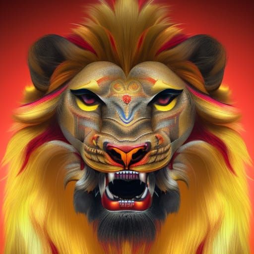 Golden Chinese Lion Splash Art Concept