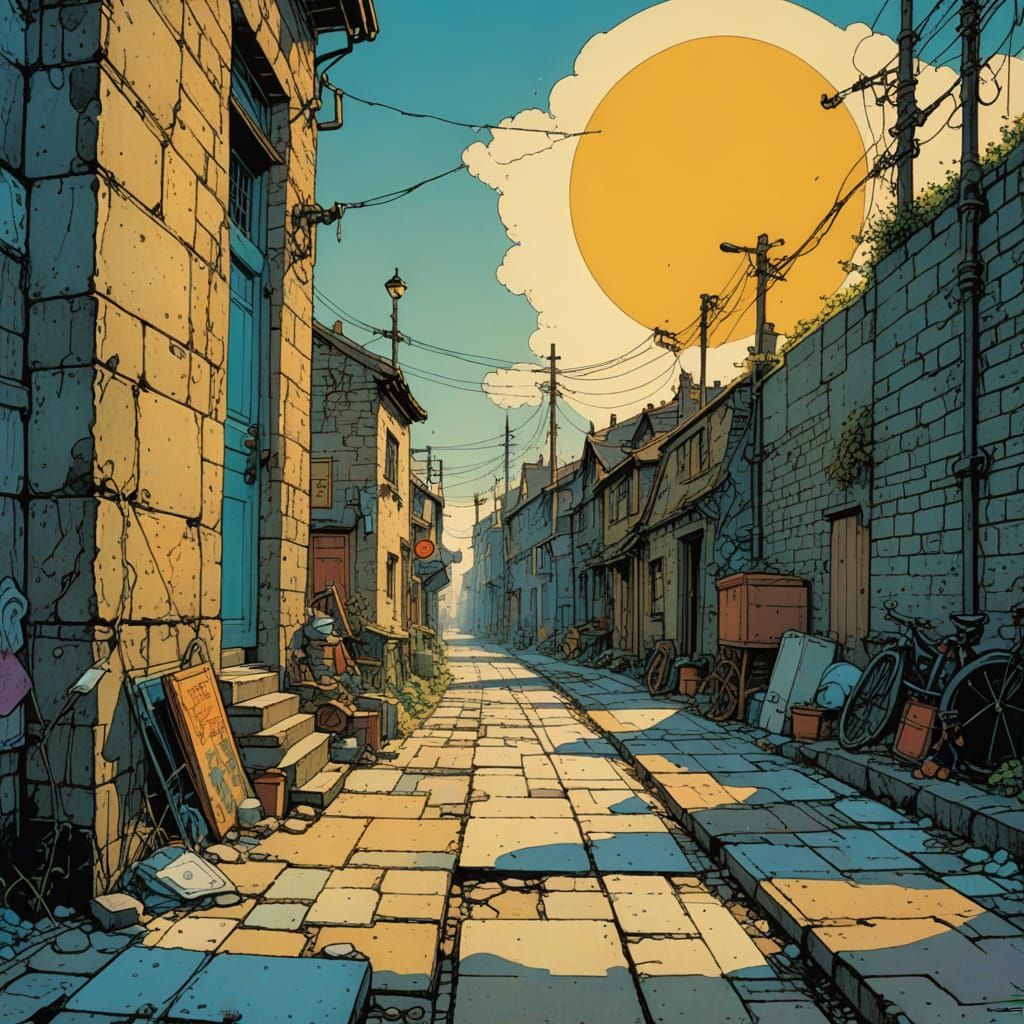 Sunlit Alleyway in Comic Book Art Style