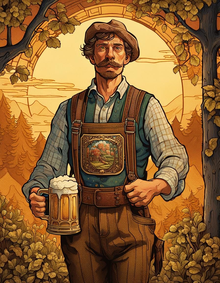 Bavarian Man with Beer in Bilibin Style