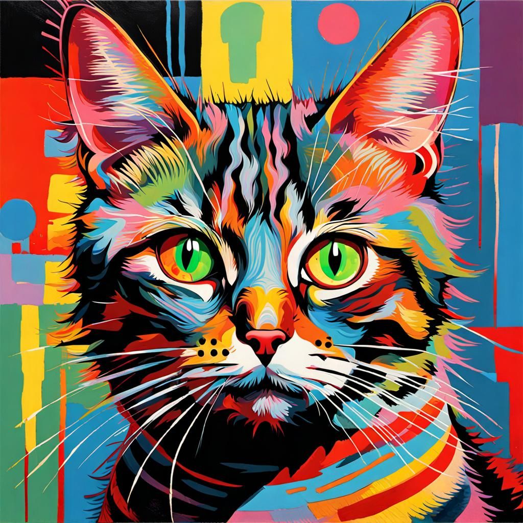 Hyperdetailed Psychedelic Cubist Cat Art