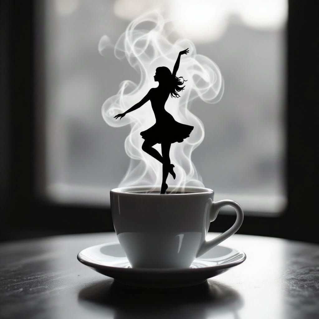 Dancing Girl Silhouette Created by Coffee Smoke