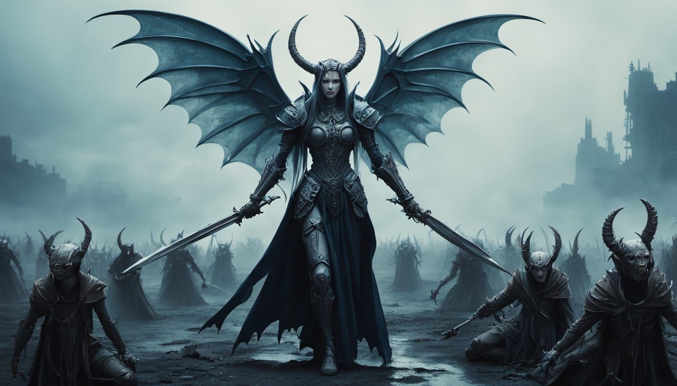 Cyborg Vampire Army in Desolate Landscape, Dark Fantasy Art