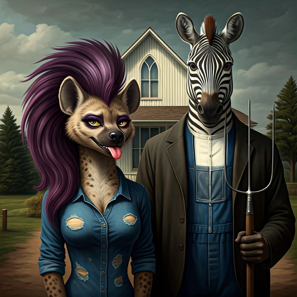 American Gothic Furry Parody in Regionalist Style