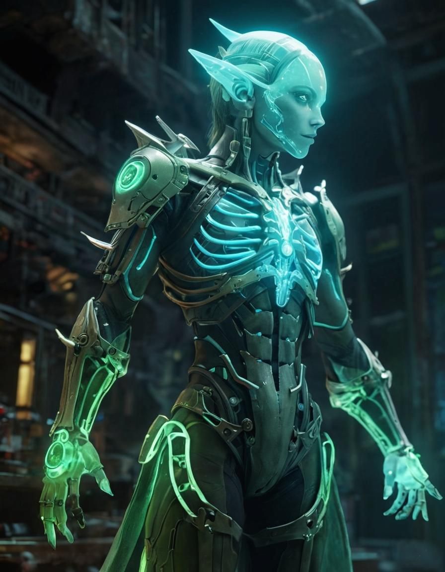 Biopunk Elf in Laboratory with Glowing Features