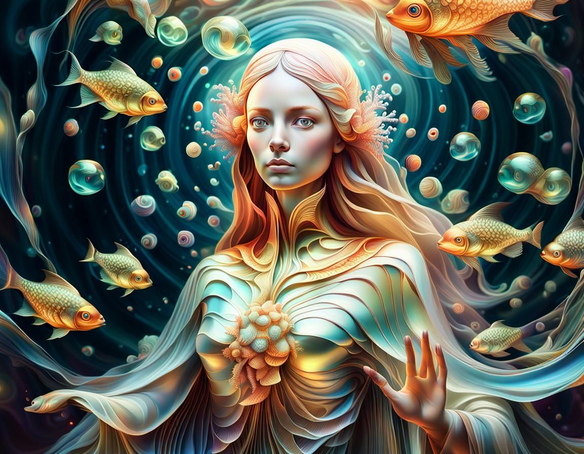 Luminescent Coral Reef with Fractal Zentangle Patterns