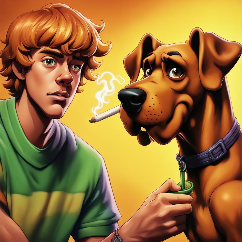 Scooby Doo and Shaggy Smoking in Hyperrealistic Art