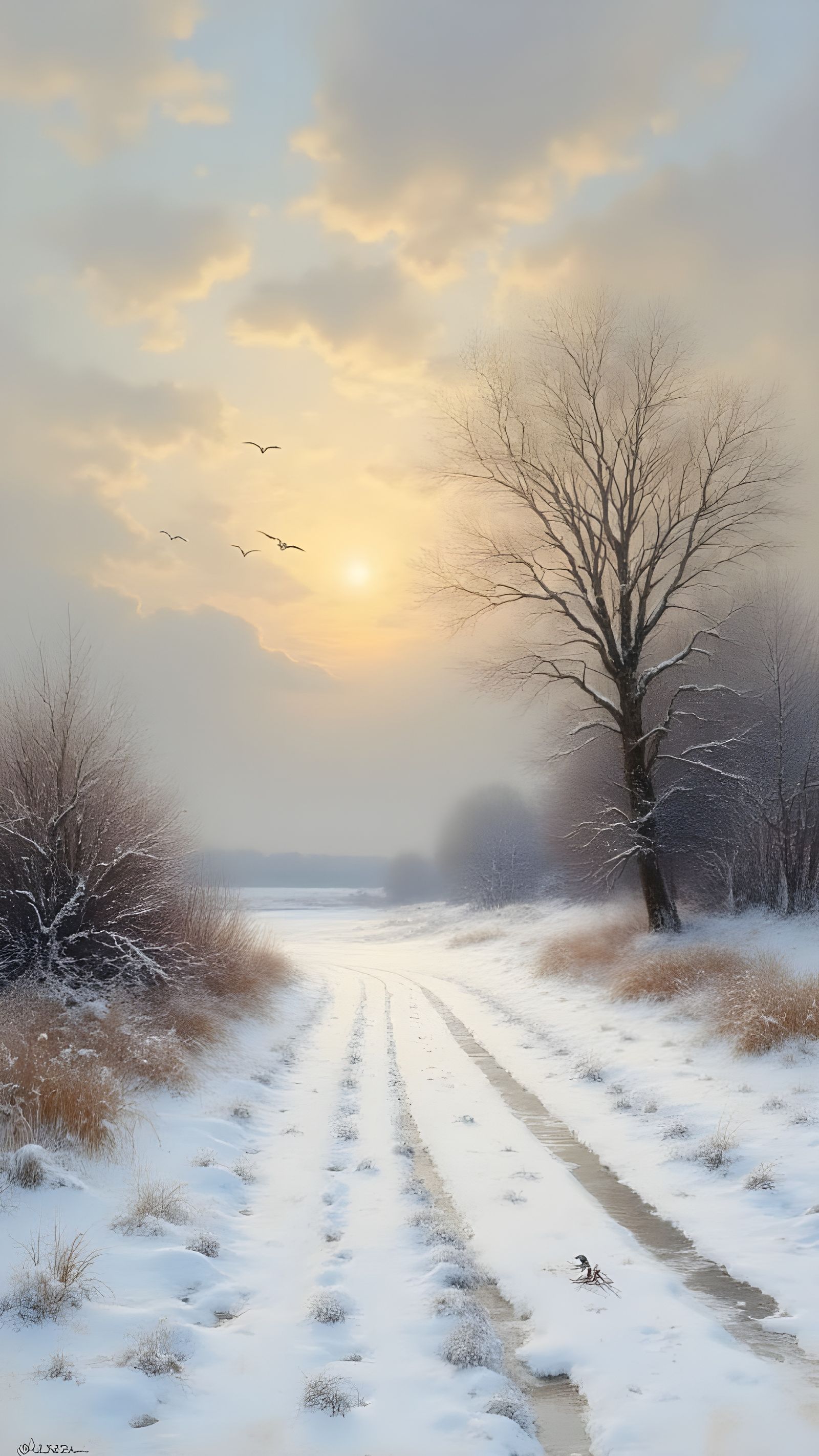 Rustic Winter Scene in Classic English Style