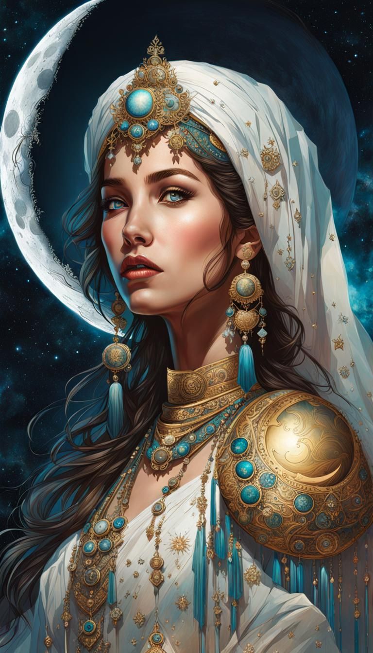 Arabic Princess on the Moon, Photorealistic Portrait