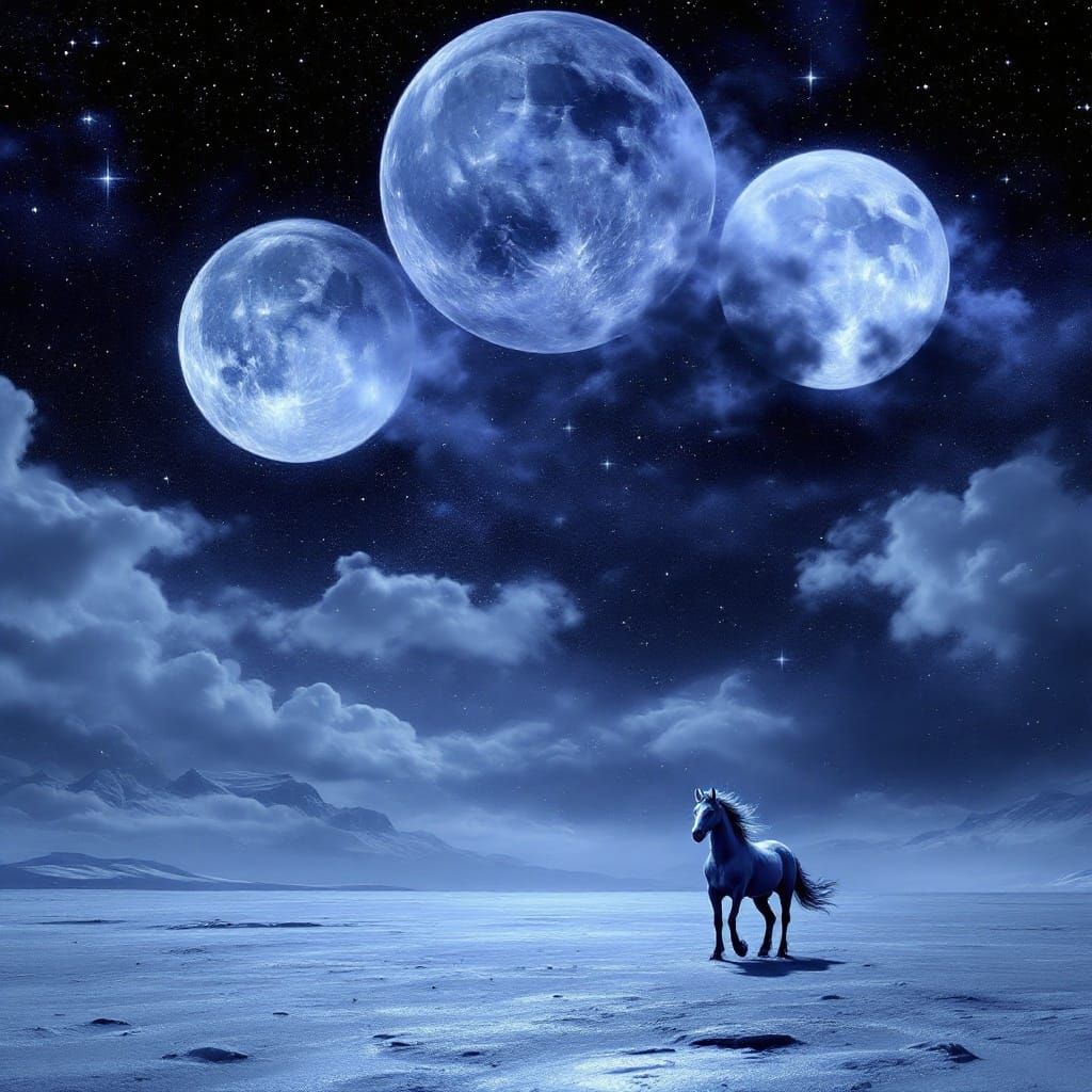 Majestic Horse Beneath Glowing Moons: Fantasy Art