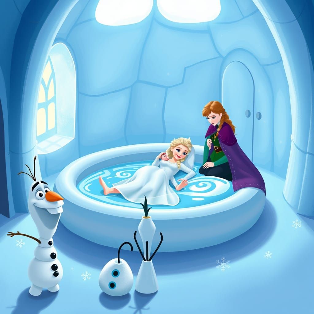 Elsa Gives Birth in Enchanting Ice Castle Scene