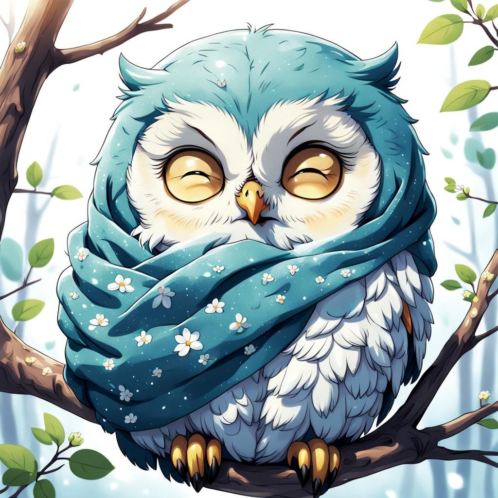 Adorable Baby Owl Sleeping in Anime Style